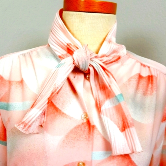 watercolor dream cloud scape blouse pussybow slinky boho transition weight - Picture 2 of 7